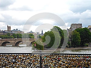 Love padlocks on the bridge Pont des Arts