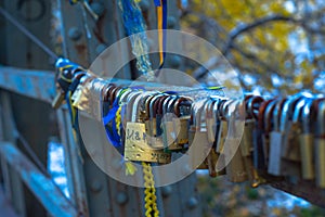 Love padlocks on the bridge in village Istibana