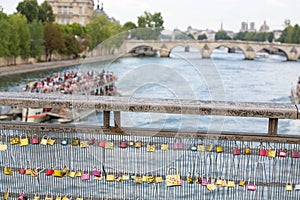 Love padlocks on Pont des Arts bridge in Paris, France.