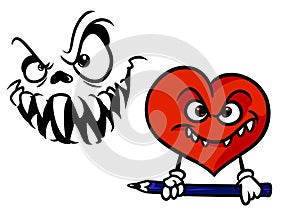 Love paint pencil evil Monster nightmare heart character cartoon