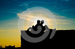 Love pair, silhouette, emotions, sunset