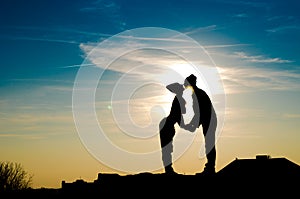 Love pair, silhouette, emotions, sunset