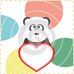 Love panda with the heart on a background. vector