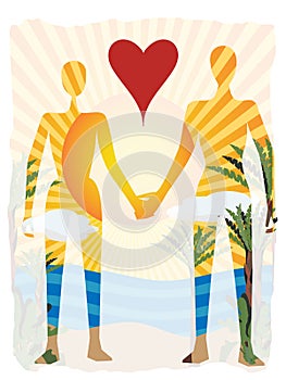 Love in paradise abstract couple silhouette beach