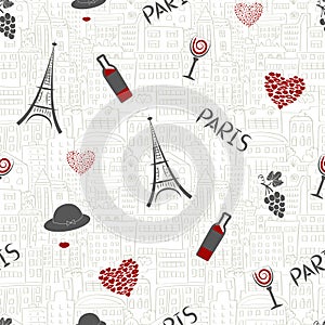 Love in Paris background. Seamless pattern