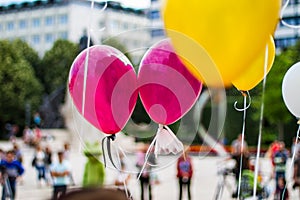 Love Party balloons with bokeh background
