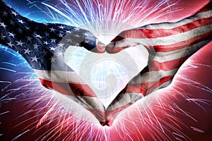 Love And Patriotism - Usa Flag On Heart Shaped Hands