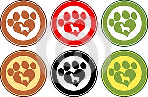 Love Paw Print Circle Banners. Collection Set