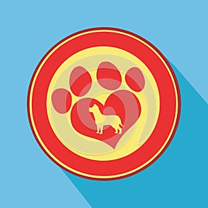 Love Paw Print Circle Icon.Modern Flat Design