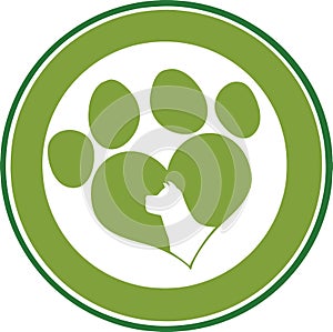 Love Paw Print Green Circle Banner Design With Dog Head Silhouette