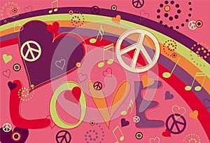 Love Peace and Hearts in Pink