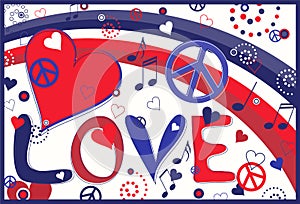 Love Peace and Hearts in Red White and Blue