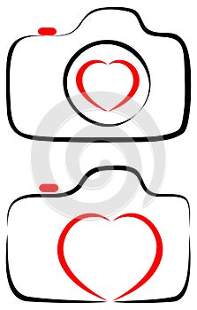 Love with photography camera heart with line art logo