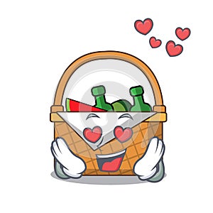 In love picnic basket mascot cartoon