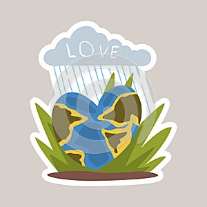 Love planet tagline sticker cartoon vector illustration