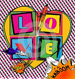 Love Pop art Card with comic book style