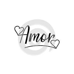 Love in Portuguese. Ink illustration with hand-drawn lettering. Amor