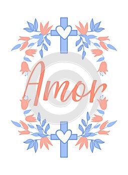 Love in Portuguese. Ink illustration with hand-drawn lettering. Amor