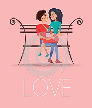 Love Poster with Happy Couple Sitting on Bench
