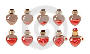 Love potion . Game icon of magic elixir. Vector design for app user interface.