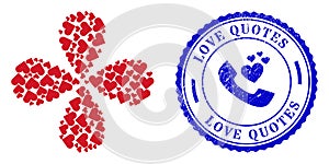 Love Quotes Scratched Rubber Imprint and Playing Card Heart Suit Curl Spin