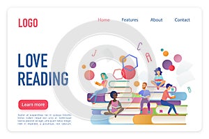 Love reading flat vector landing page template