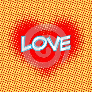 Love red heart inscription retro style pop art