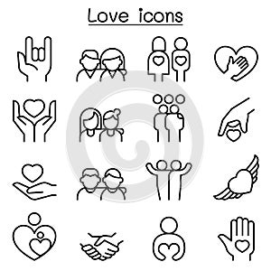 Love, Relationship, Friend, Family icon set in thin line style photo