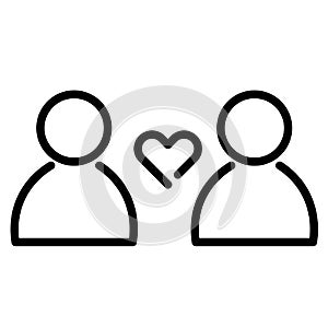 Love and relationship icon. Heart symbol between two people. Outline modern design element. Simple black flat vector