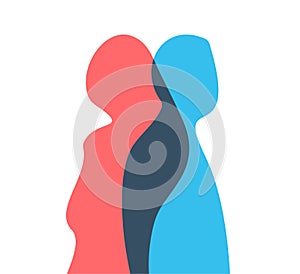 Love, relationship man, woman silhouette together. Couple close up Illustration. Sex, marriage, romance wedding concept