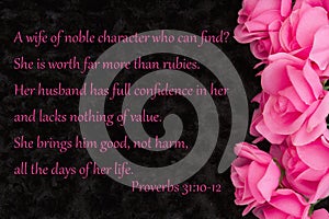 Love religious proverb 31 message with pink roses on black