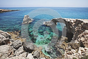 Love rock bridge. Cavo greco cape. Cyprus. Mediterranean sea lan