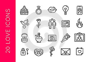 Love and romance icons set