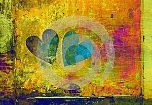 Love and romance. two hearts in grunge style on abstract background