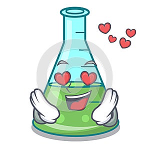In love science beaker mascot cartoon