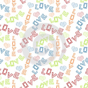 Love Scribbled Words Seamless Background