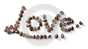 Love sign with coffee beans arranged over white background