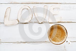 LOVE sign letters with espresso coffee