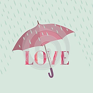 Love sign over rain under umbrella protection. Love icon isolate