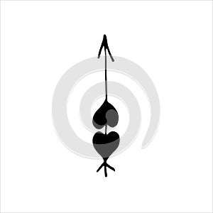 Love simple arrow with heart for bow with decoration. Hand drawn vector illustration in doodle cartoon