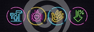 Love, Social responsibility and Painter minimal line icons. For web application, printing. Neon laser 3d lights. Vector