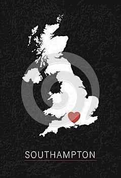 Love Southampton Picture. Map of United Kingdom with Heart as City Point. Vector Stock Illustration