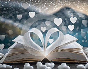 Love stories: heart-shaped book pages