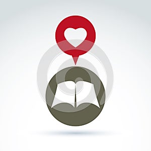 Love story concept. Vector open book with blank sheets placed in photo