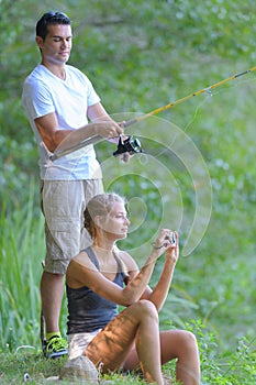 Love story couple fishing