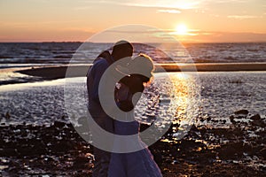 Love story couple wedding on sunset sea. Outdoor