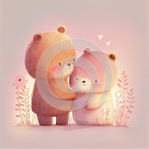 Love story of cute adorable animal couple. AI generative content