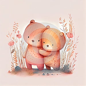 Love story of cute adorable animal couple. AI generative content