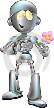 love struck robot with flower