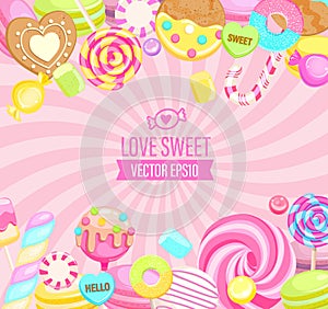 Love Sweet shop logo, with many sweets.